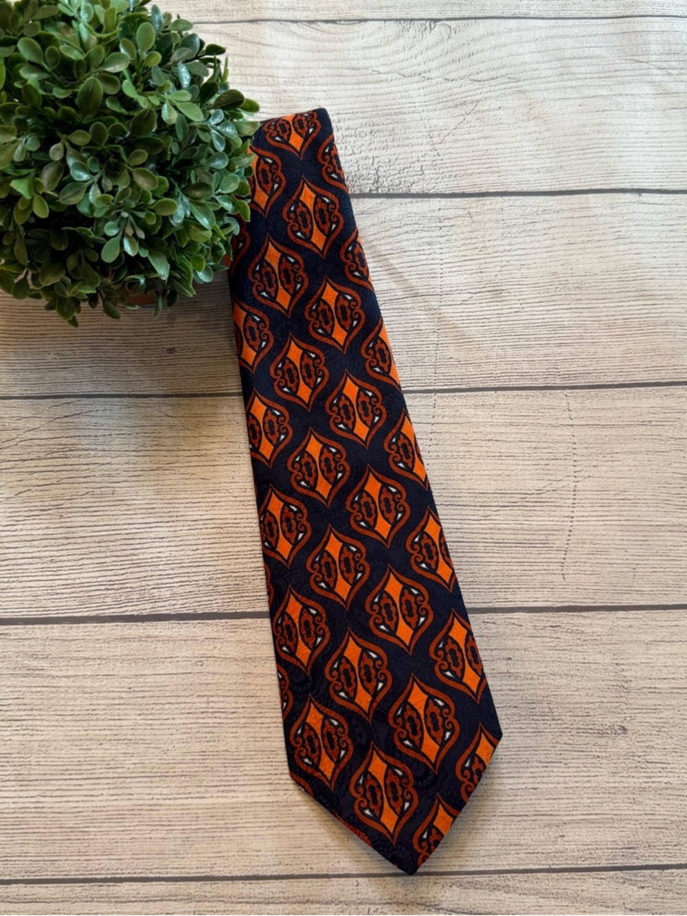 Navy and Orange Geometric Men's Tie - Classic Pattern